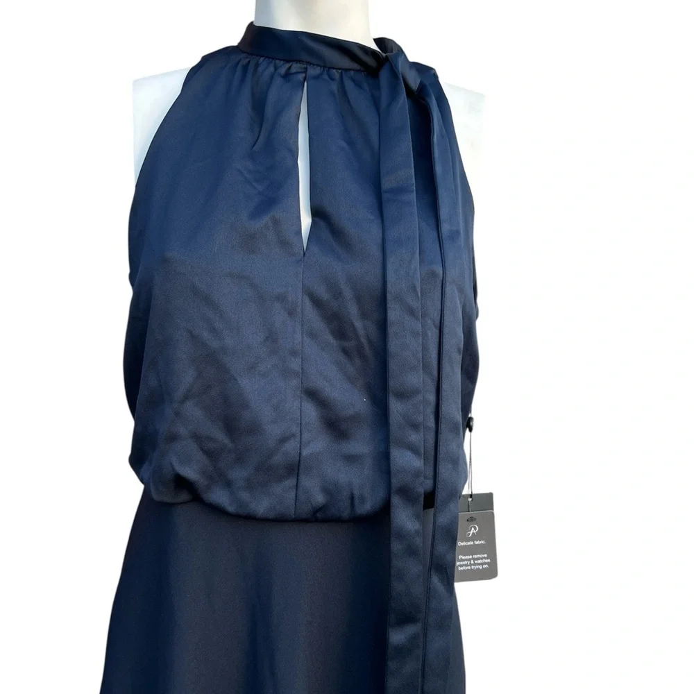 Adrianna Papell Navy One-Shoulder Tie Dress